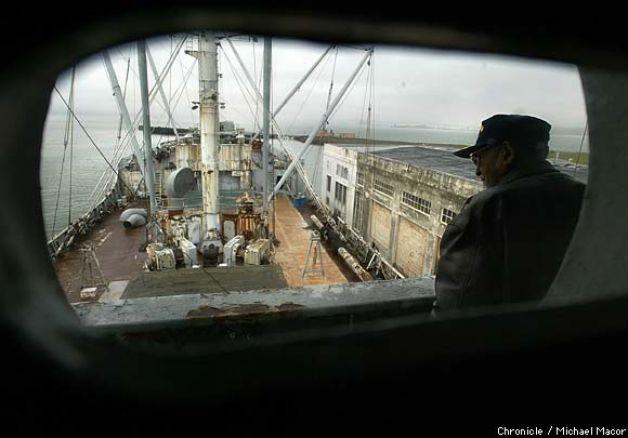 Chief Engineer Jackson, looks out over the ship from the bridge. When the Victory Ship Red Oak finally sails across the Bay someday it will be partly do to the doing of Chief Engineer William Jackson, 84. The Red Oak Victory Ship, a floating museum owned by the Richmond Museum of History. Through volunteers the ship is slowly being restored to sail once again. by Michael Macor/The Chronicle Photo: MICHAEL MACOR / SF